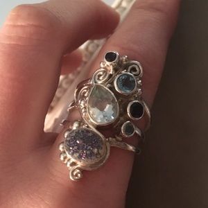 Solid Sterling silver Sajen Druzy Quartz Ring